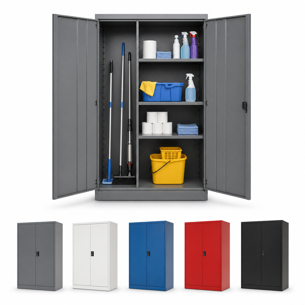 Extra Wide Janitorial Cupboard with Colour Door Options
