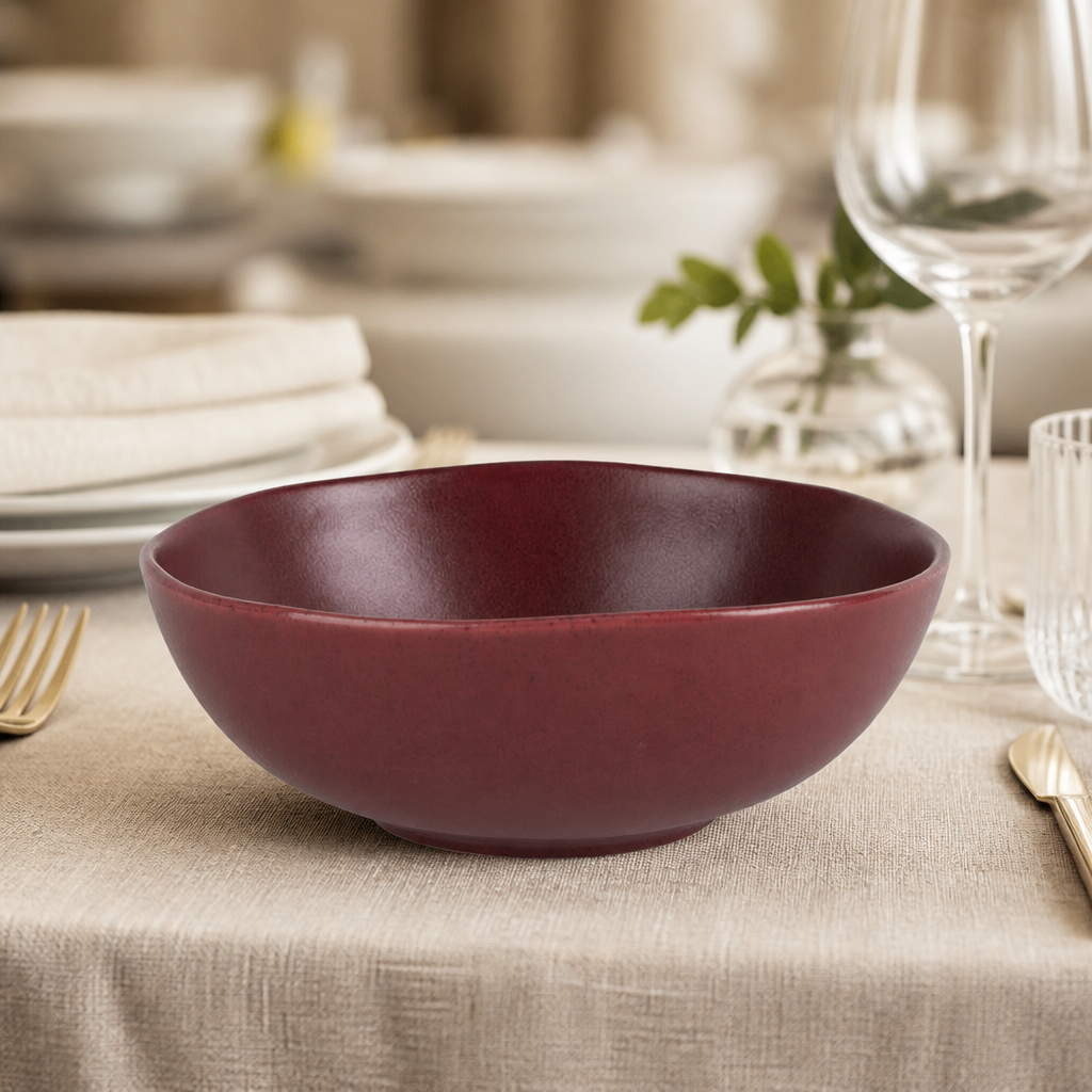Commercial Ramen Bowls Deep Red 225mm Stoneware 4 Pack