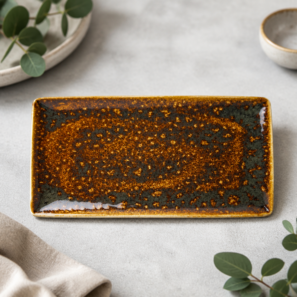 Commercial Rectangle Porcelain Plates 330x190mm Amber 12 Pack