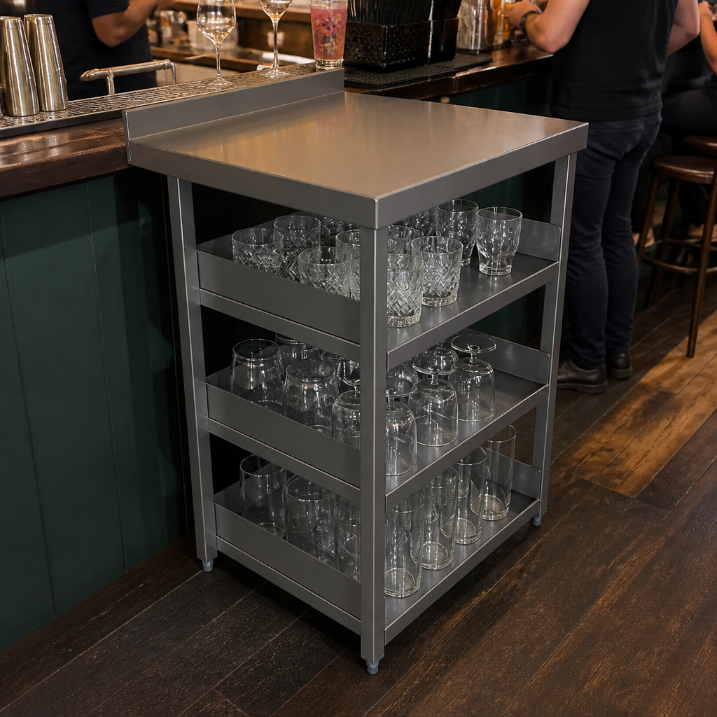 Commercial Stainless Steel Bar Shelving Station with Upstand