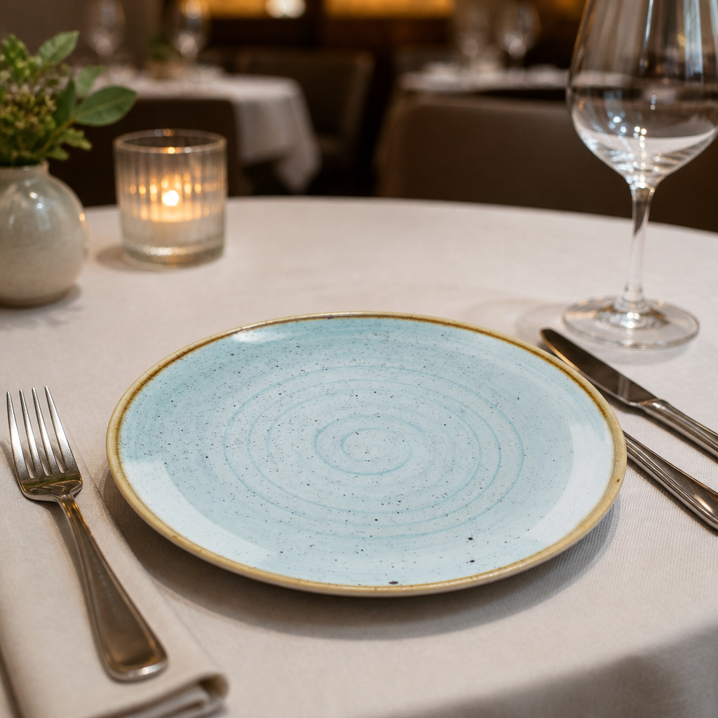 Commercial Round Coupe Plates in Duck Egg Blue 217mm