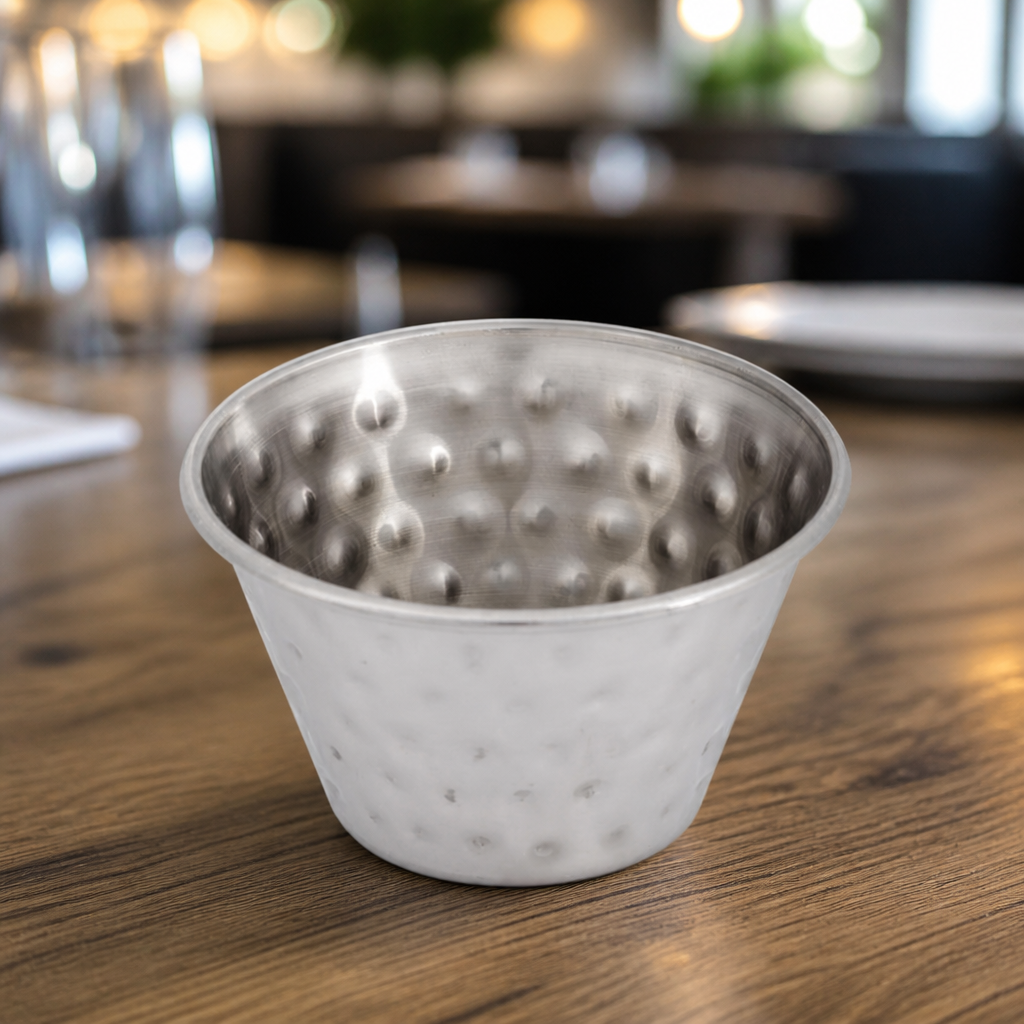 Hammered Stainless Steel Sauce Cups 115ml (12 Pack)