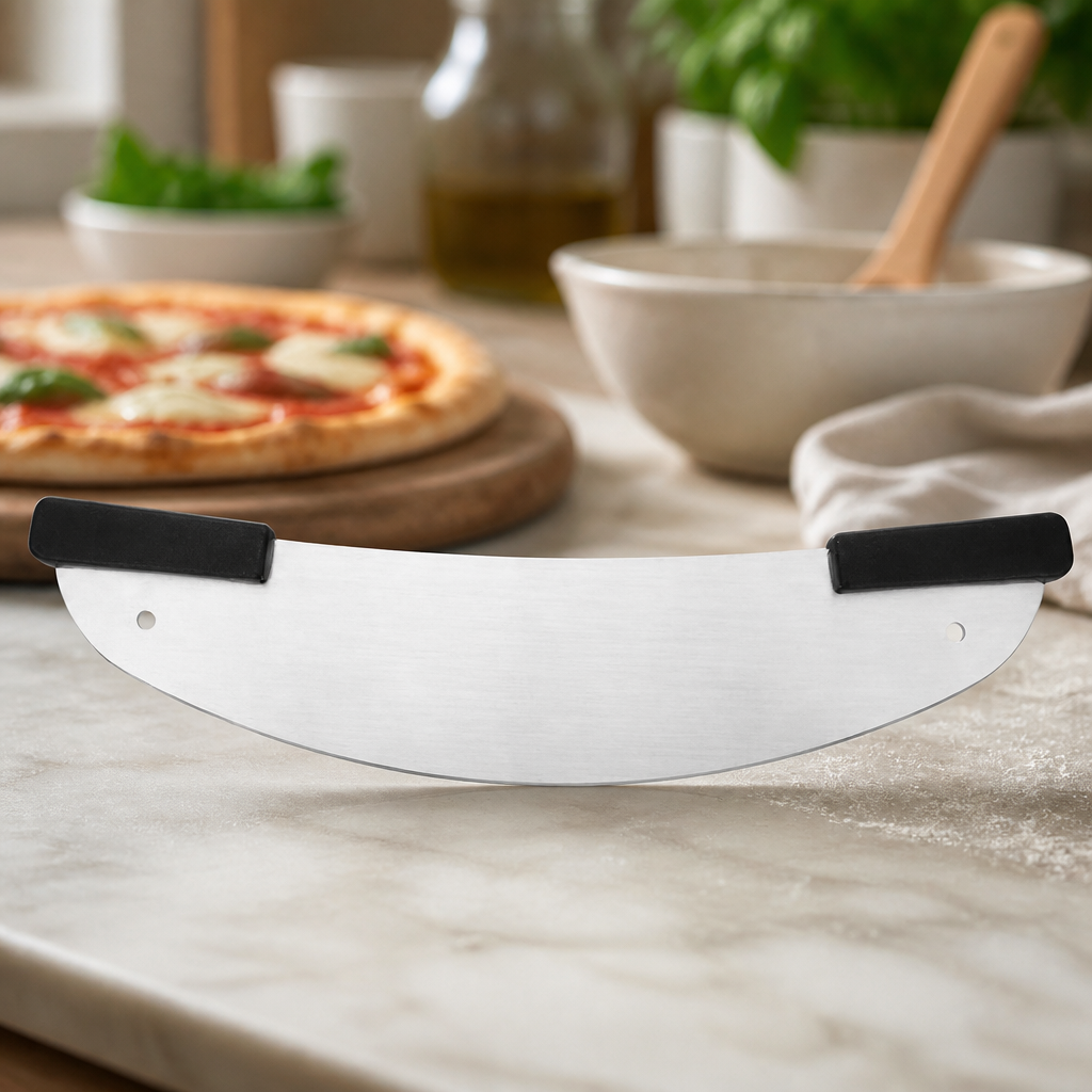 Commercial Pizza Cutter with Ergonomic Handles and Stainless Steel Blade