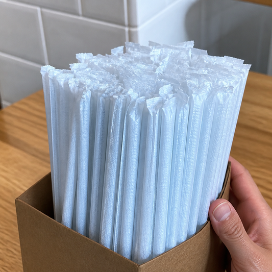 Commercial compostable individually wrapped paper straws 250 pack