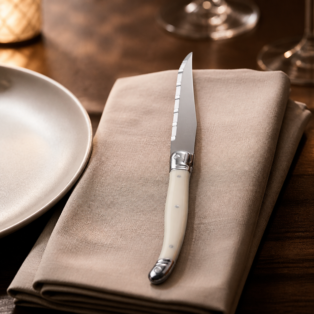 Set of 6 Commercial Serrated Steak Knives with Ivory Handle
