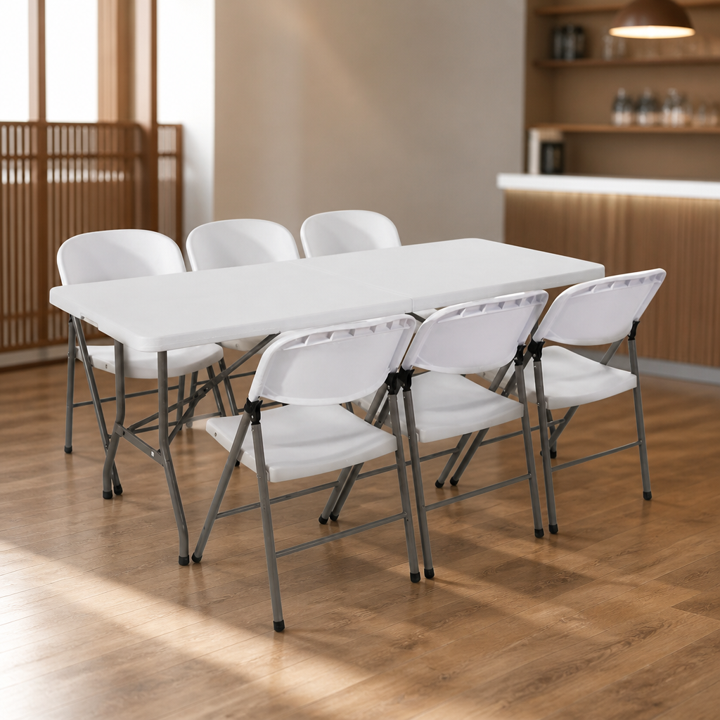 6ft commercial folding table and chair set with carry handle