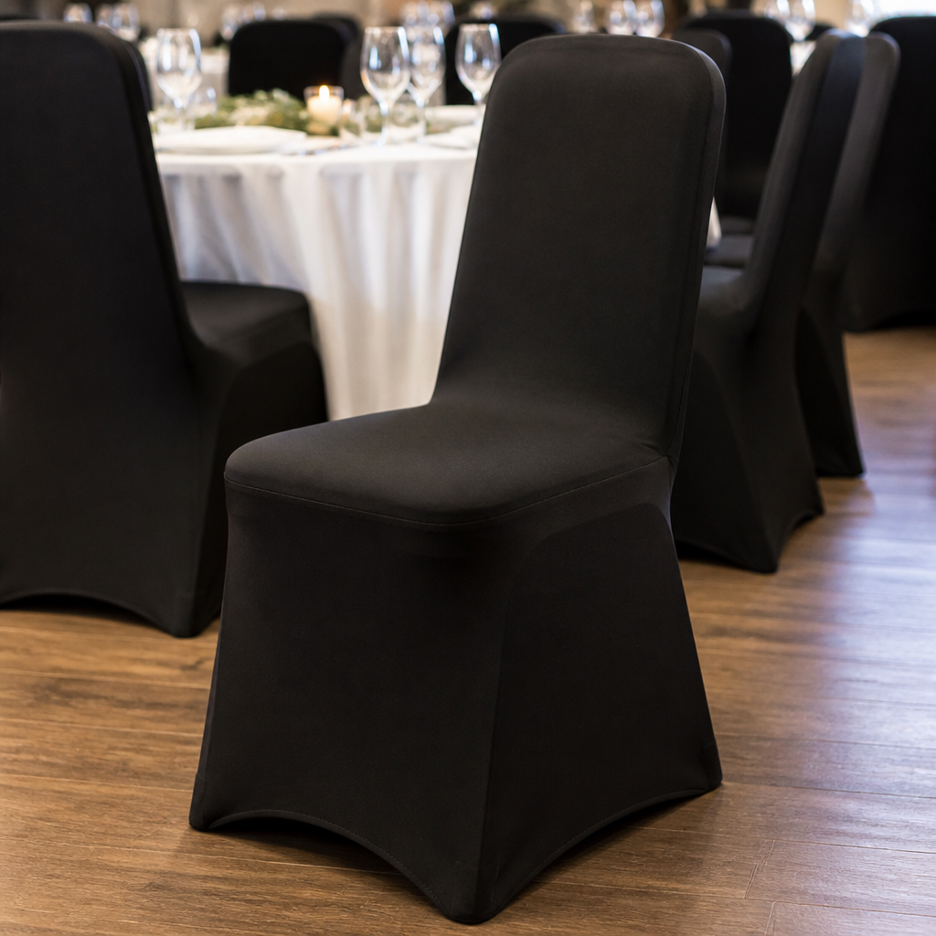 Commercial black chair cover for function room events