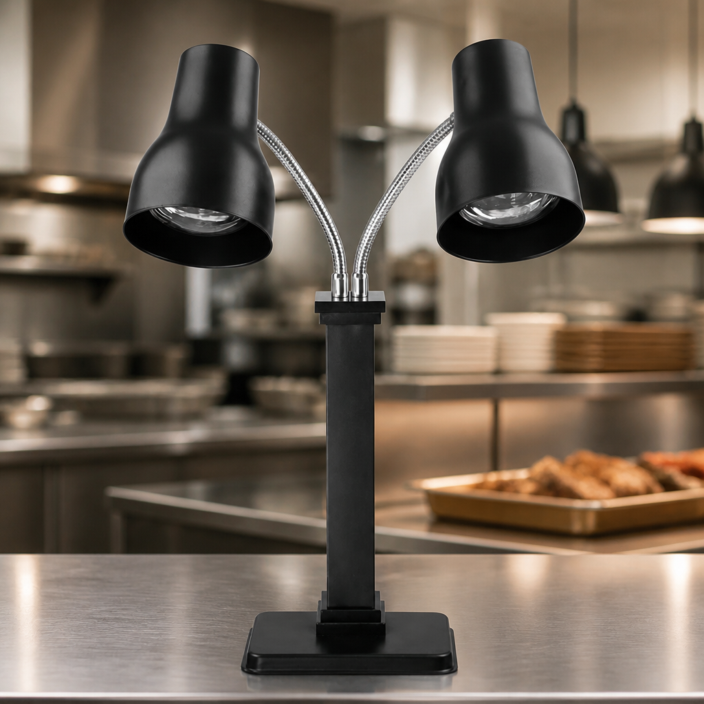 Commercial Double Heat Lamp Carving Station 2x250W Matt Black