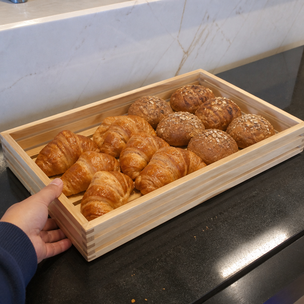 Commercial Low Sided Wooden Crate 50x35cm for food presentation