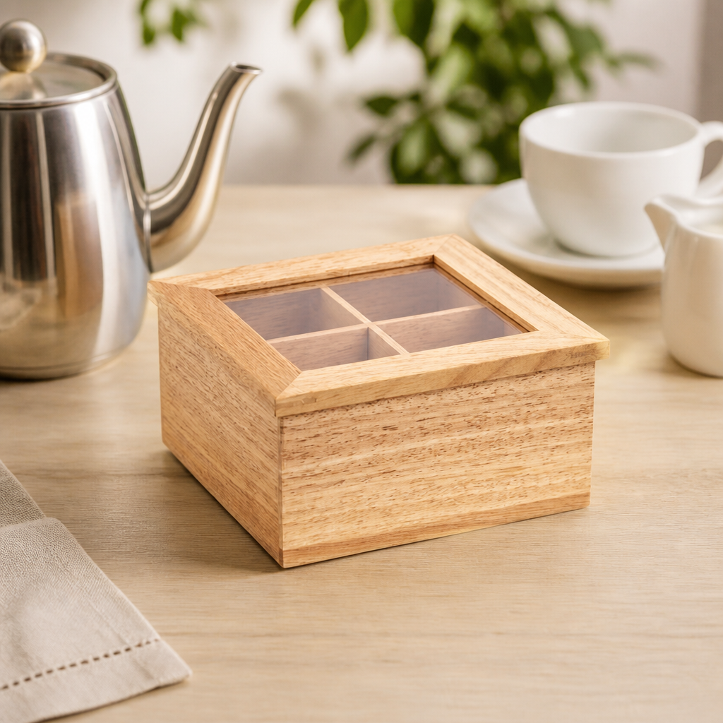 Commercial Wood Tea Box with Four Way Divider 200mm