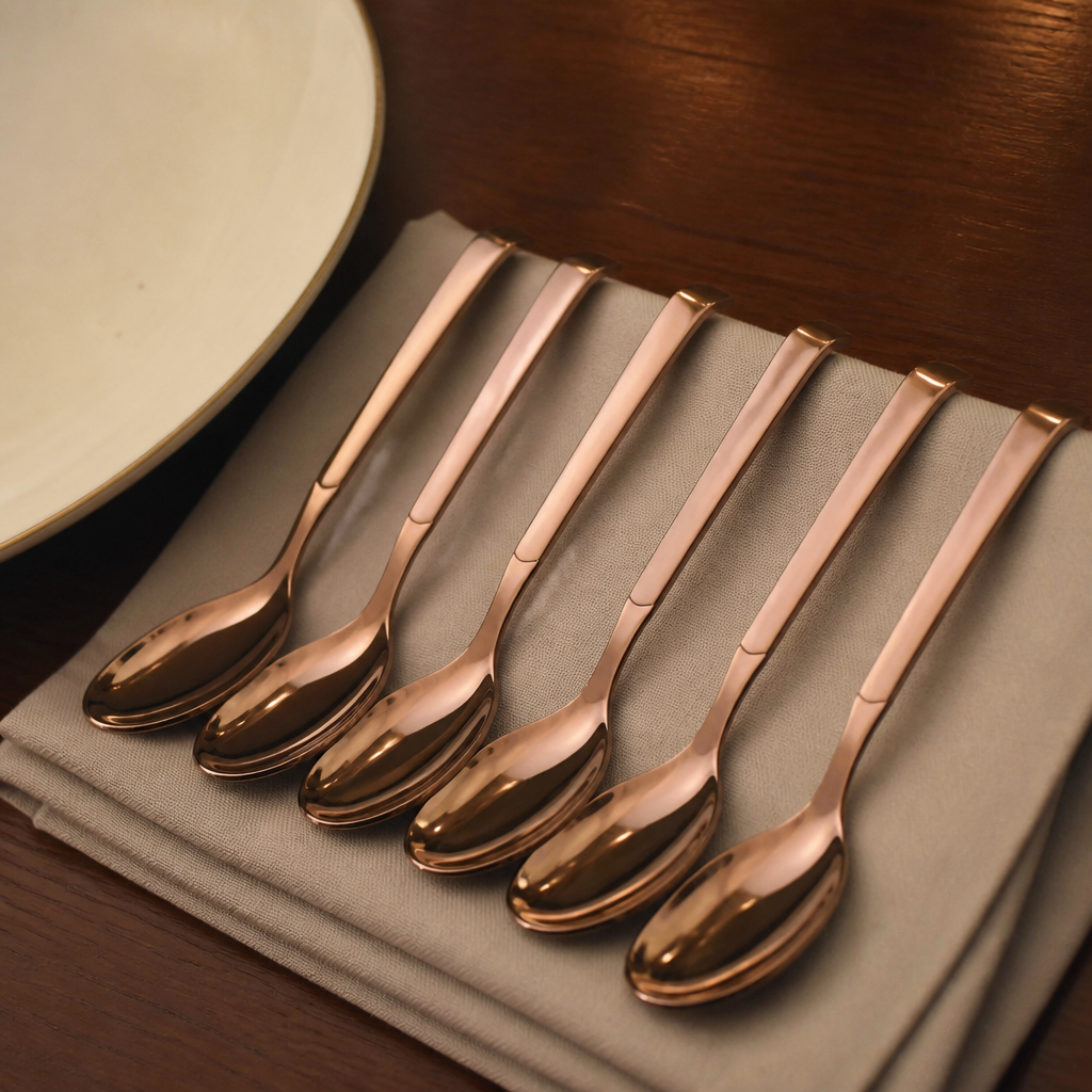 Small Serving Spoon Set 6 Pack Copper Finish Cutlery