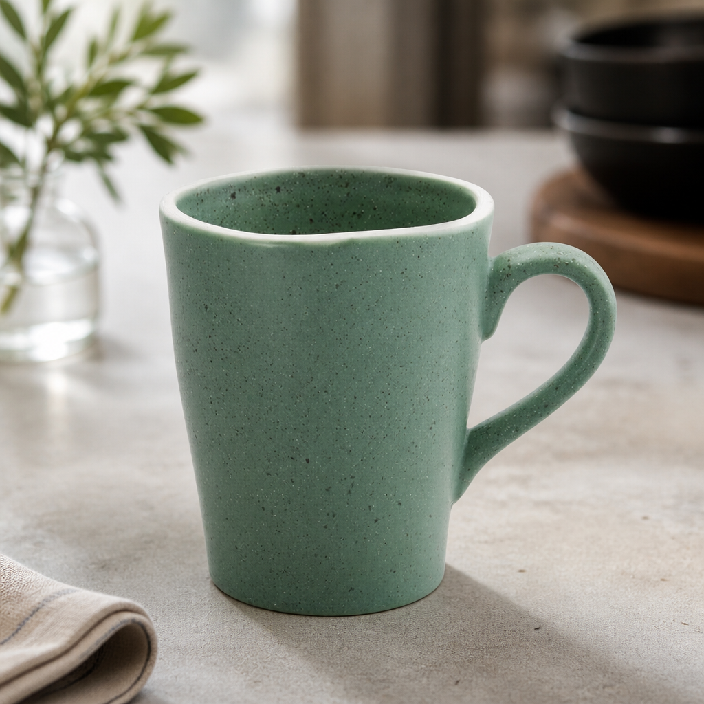 340ml Commercial Green Chia Mugs - Set of 6 Porcelain Cups