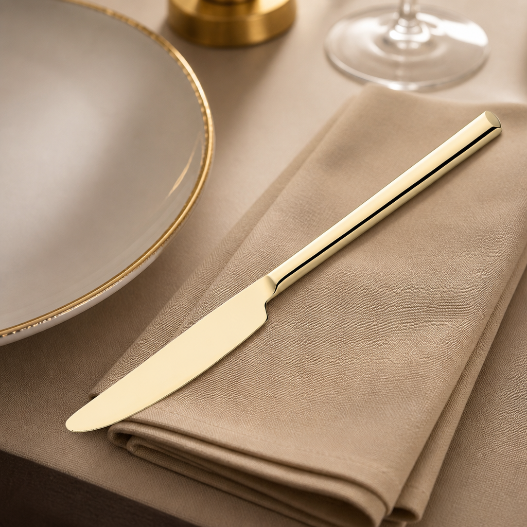 Commercial Gold Table Knives 12 Pack in elegant stainless steel