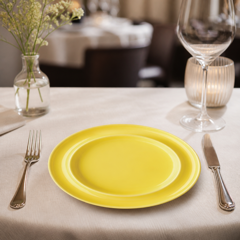 Commercial Raised Rim Melamine Plates 203mm Yellow 4 Pack