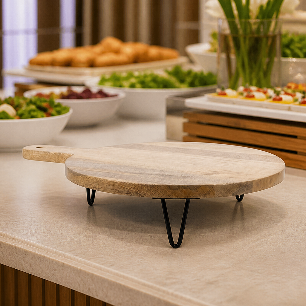 Commercial Round Display Stand in Mango Wood 400x300mm
