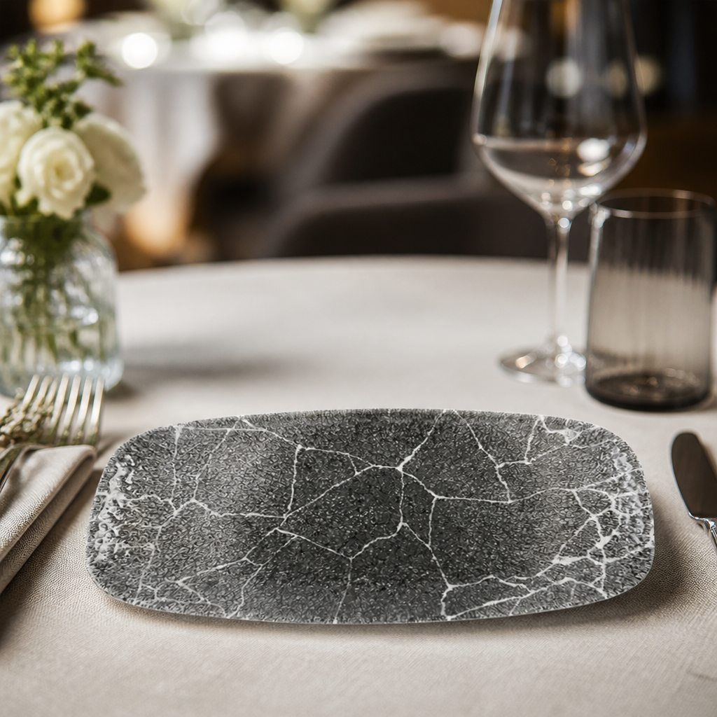 Kintsugi Quartz Black Commercial Oblong Plates 298 x 153mm