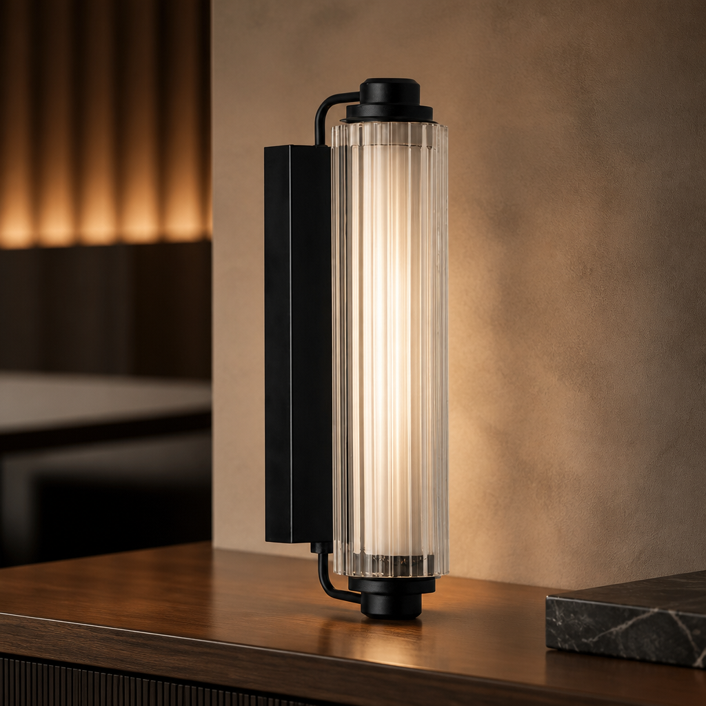 Double Indoor Wall Light Black with Dimmable Sockets 350mm