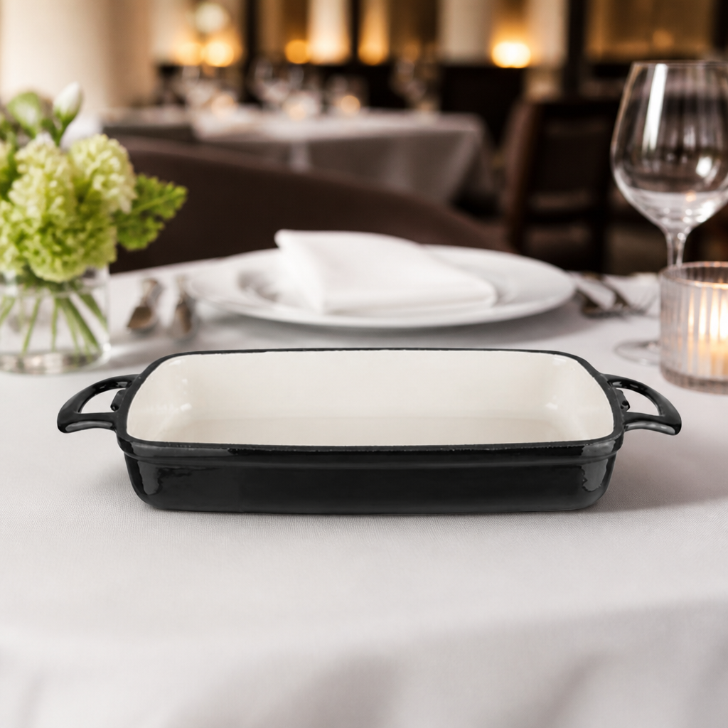 Commercial Cast Iron Roasting Dish 1.8Ltr Rectangular Black
