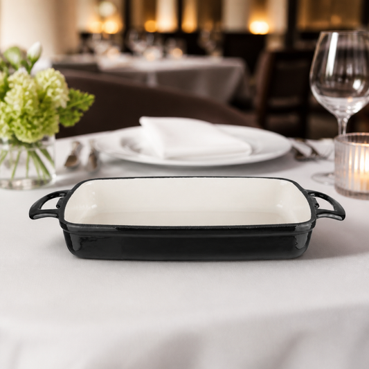 Commercial Cast Iron Roasting Dish 1.8Ltr Rectangular Black