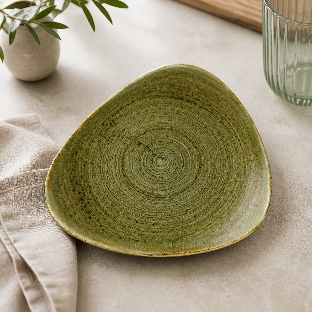 Commercial Olive Triangle Plates 9 Inch - 12 Pack