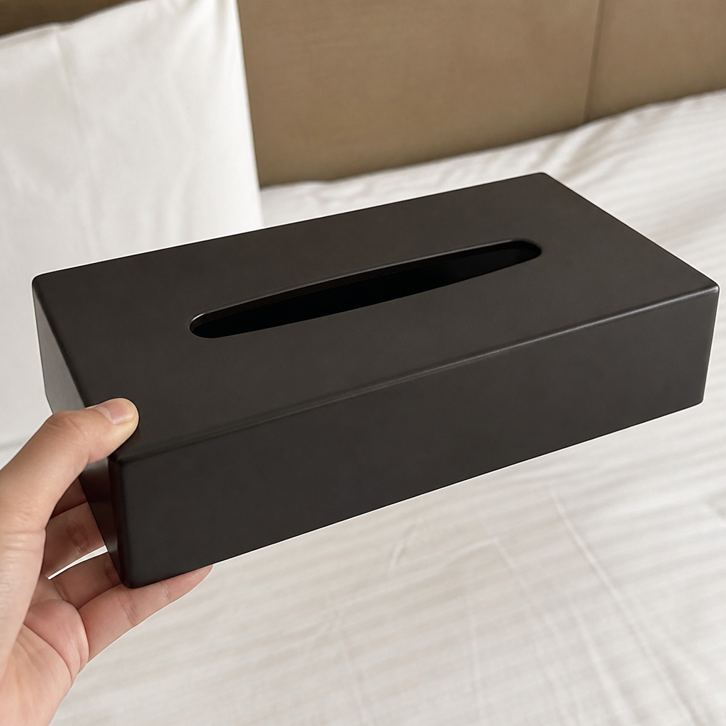 Commercial black rectangular tissue holder for rooms