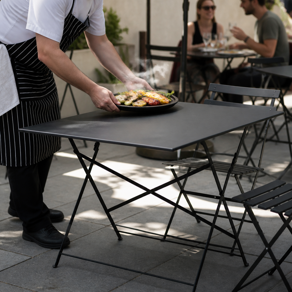 Commercial Folding Table Rectangular 1100x700mm Black Steel