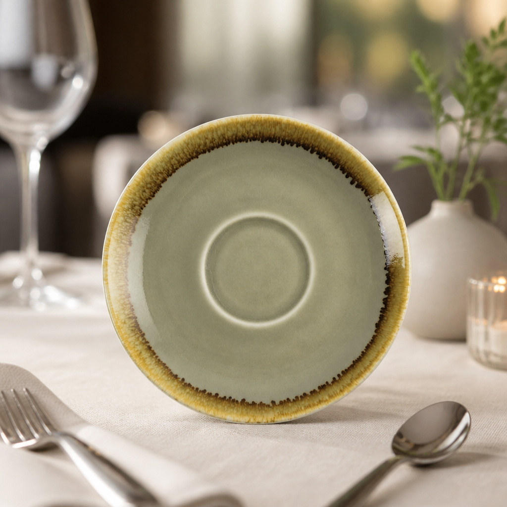 Commercial Porcelain Cappuccino Saucers 140mm Moss 6 Pack