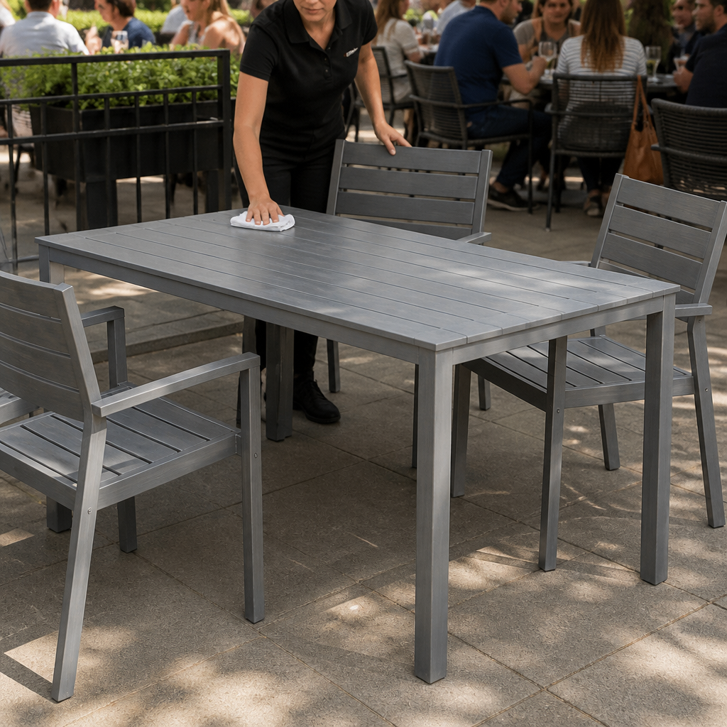 Commercial Outdoor Slatted Table 1560mm in Grey HDPE