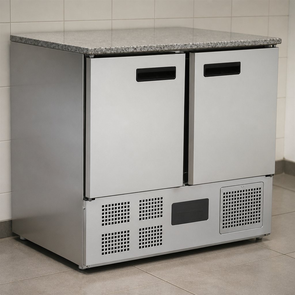 Commercial Double Door Counter Fridge with Granite Work Top 240Ltr