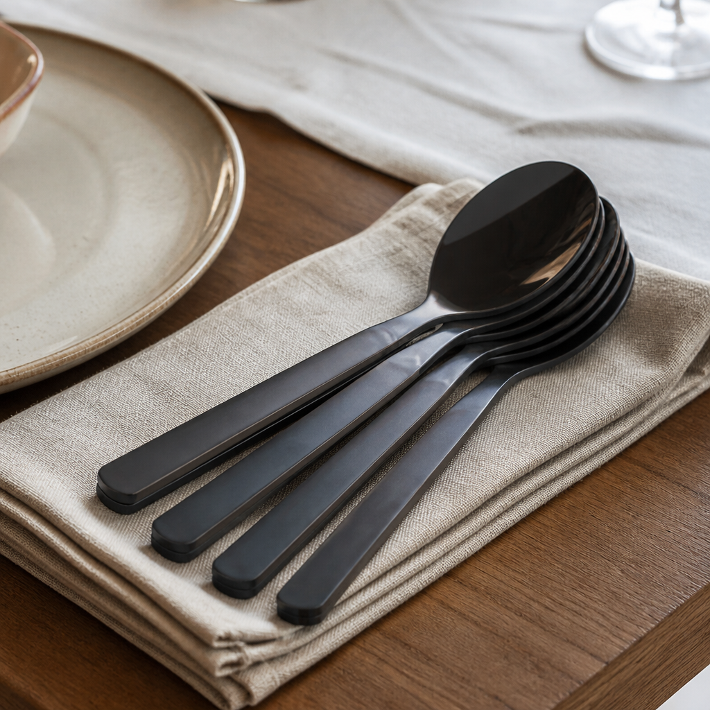 Large Salad Spoons Black 6 Pack Commercial Cutlery Set