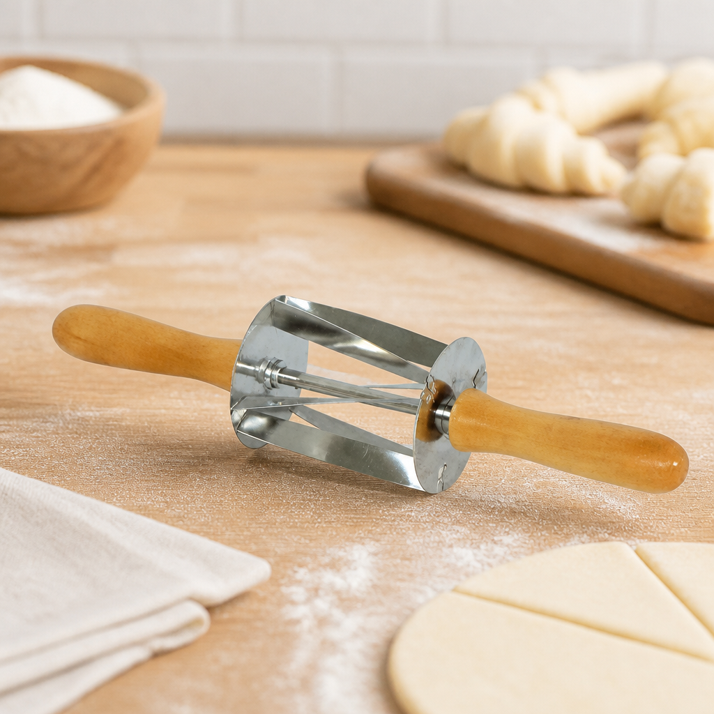 Commercial Mini Croissant Roller Cutter with Wooden Handle