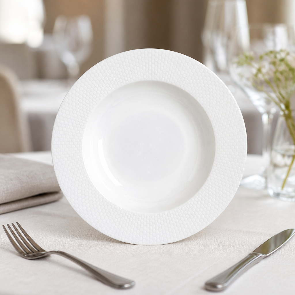 Commercial Bone China Rim Bowls 220mm Stackable 12 Pack