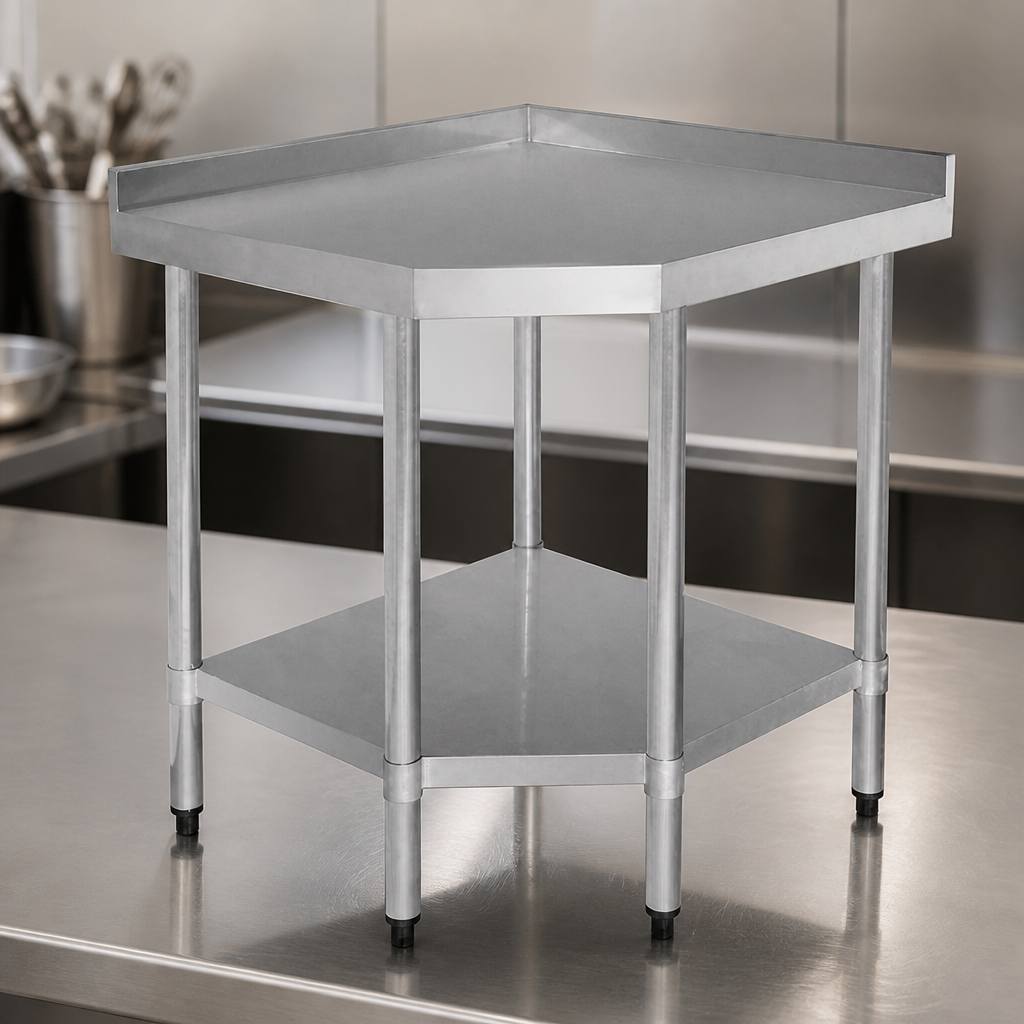 Commercial Stainless Steel Corner Table 700mm with undershelf
