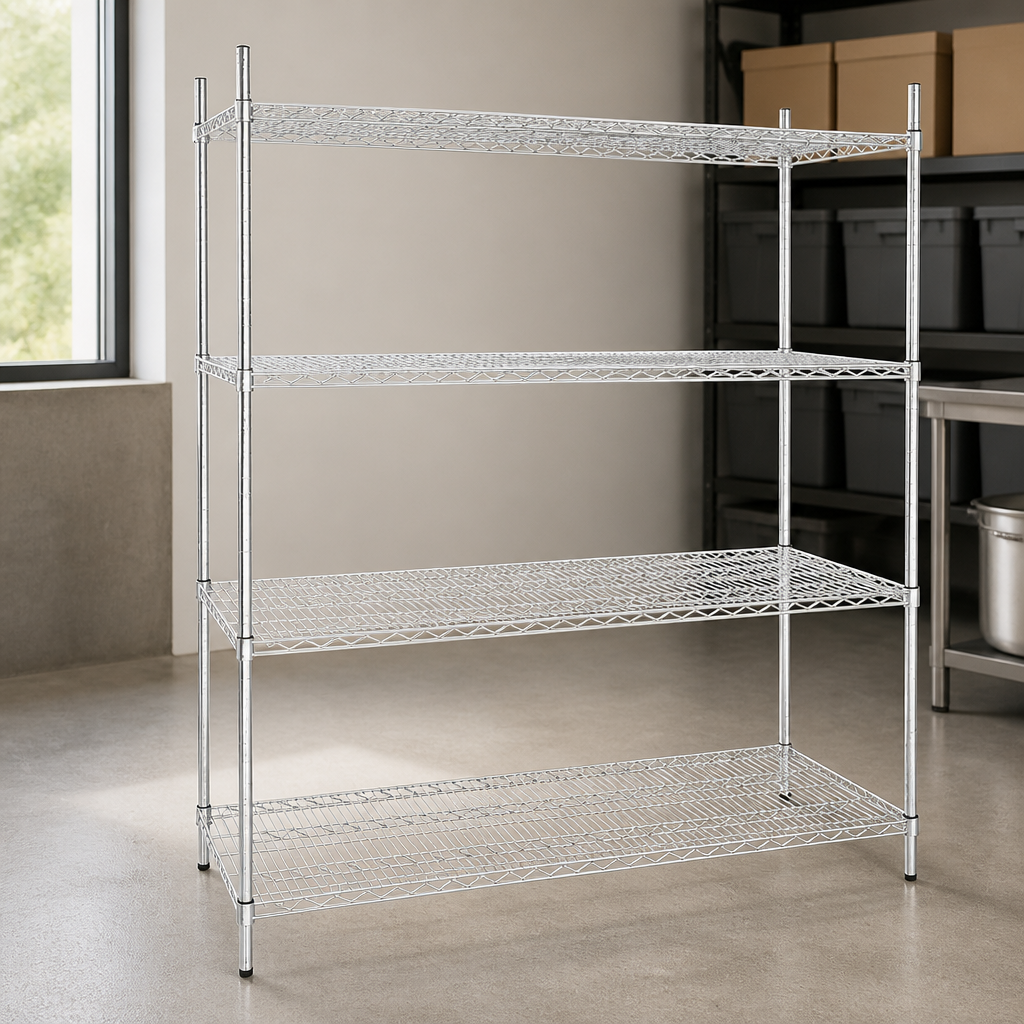 4 Tier Commercial Wire Shelving Unit 1525x610mm Adjustable