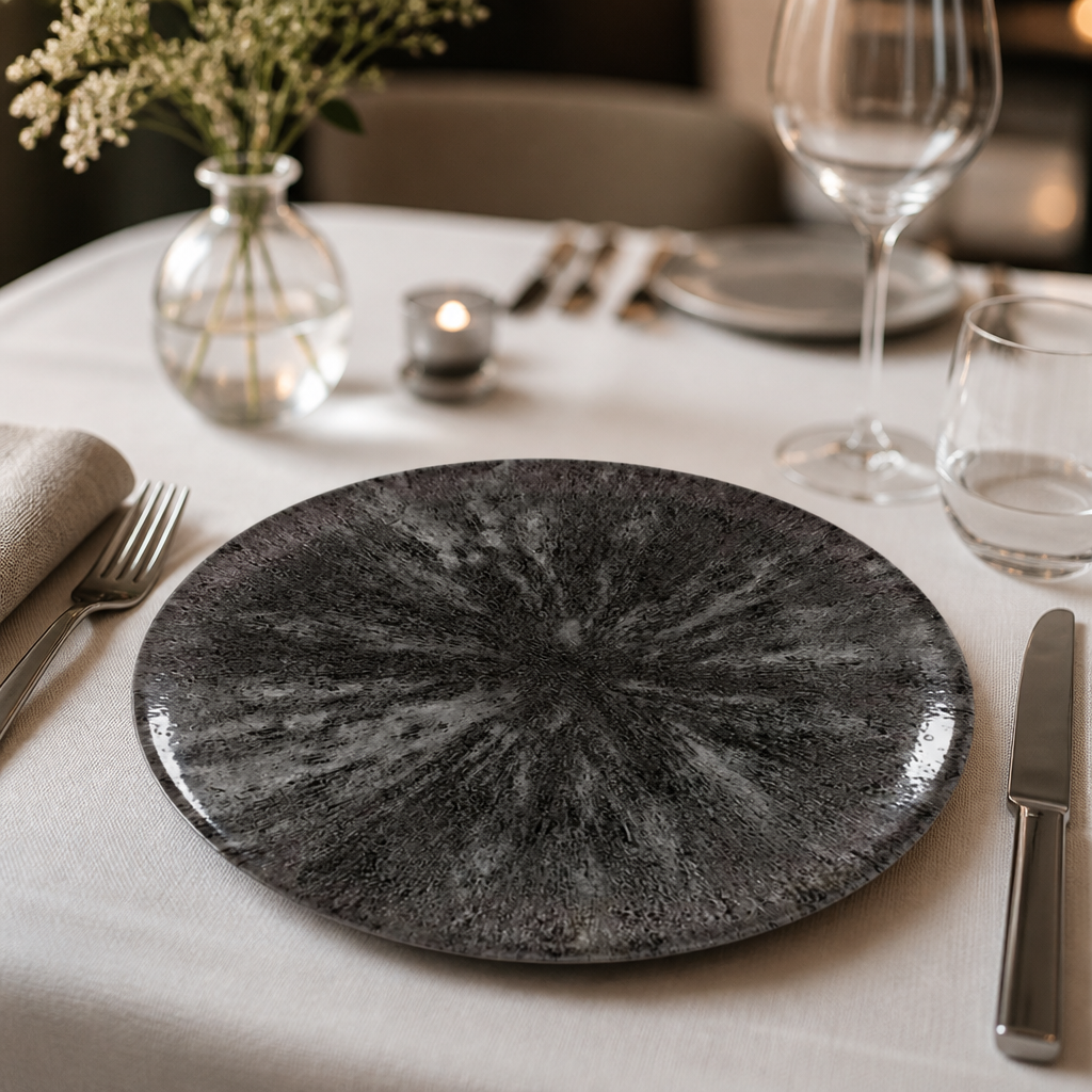 Commercial Stone Coupe Plates 288mm in Quartz Black, 12 Pack