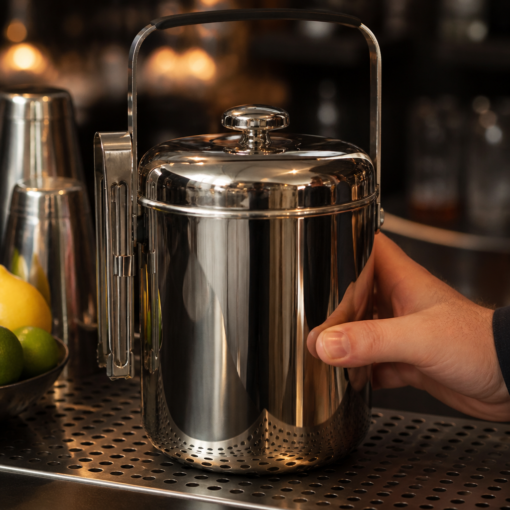 Commercial Ice Bucket with Tongs 1.3Ltr Chrome Plated