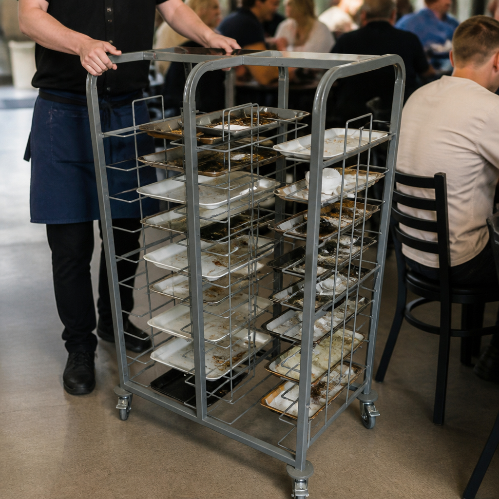 Commercial 24-Shelf Tray Clearing Trolley for Food Service