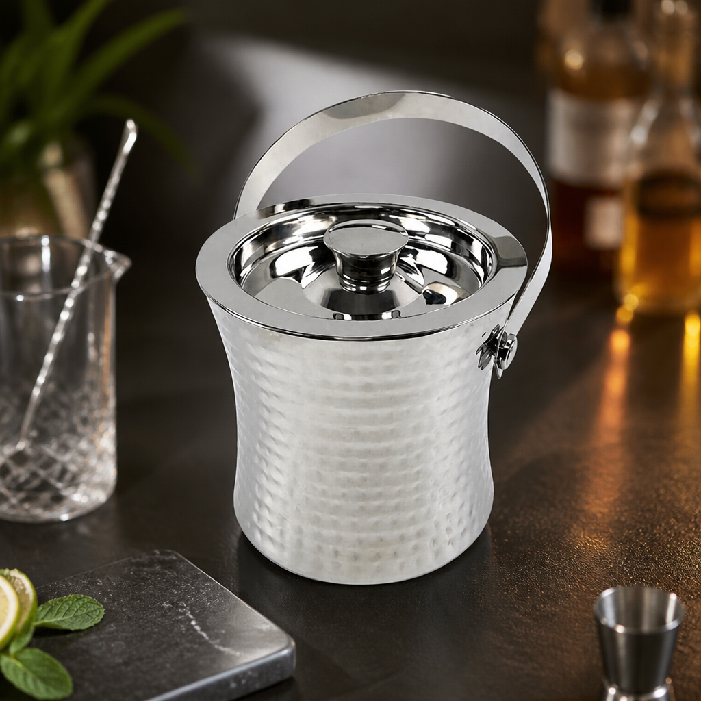 Commercial Hammered Ice Bucket 1.5L Capacity Stainless Steel