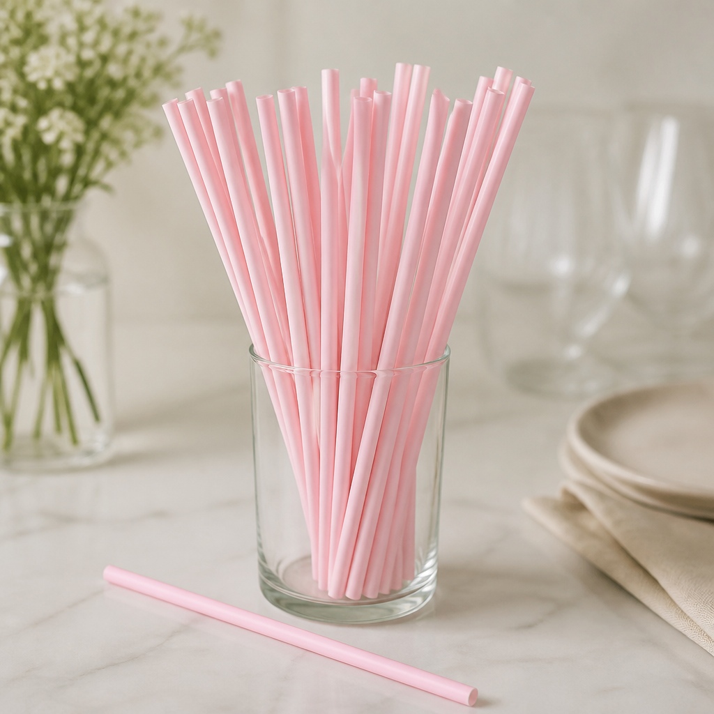 Compostable Paper Straws Pink 250 Pack Eco-Friendly Catering Supplies