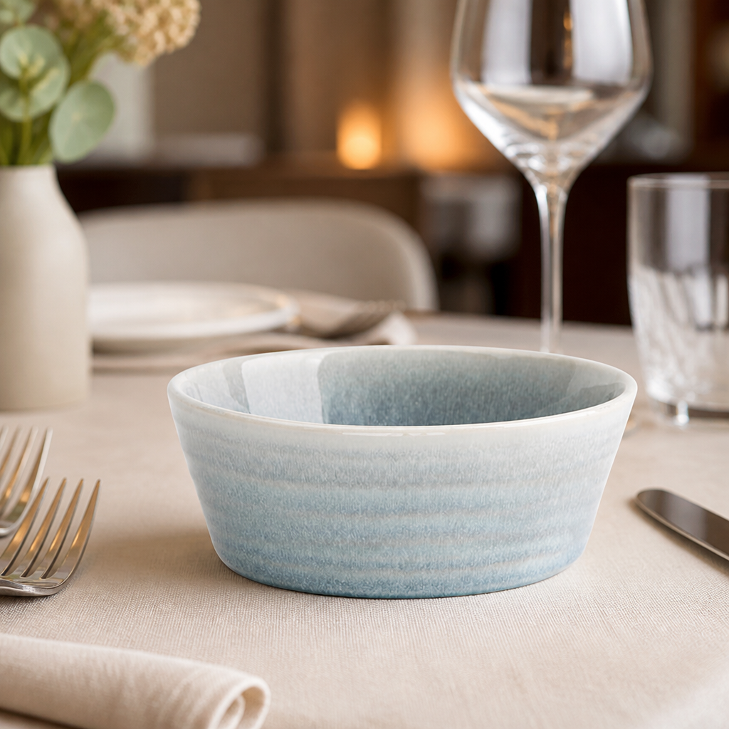 Commercial Oven-Safe Flat Round Bowls Ice Blue 143mm 6 Pack
