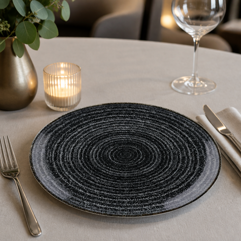 Commercial Coupe Plates 217mm Charcoal Black - 12 Pack