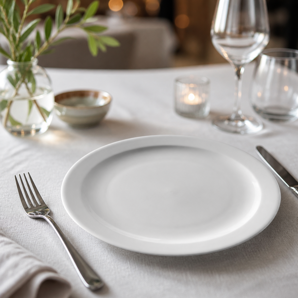 Commercial Narrow Rimmed Plates 254mm - 12 Pack Porcelain