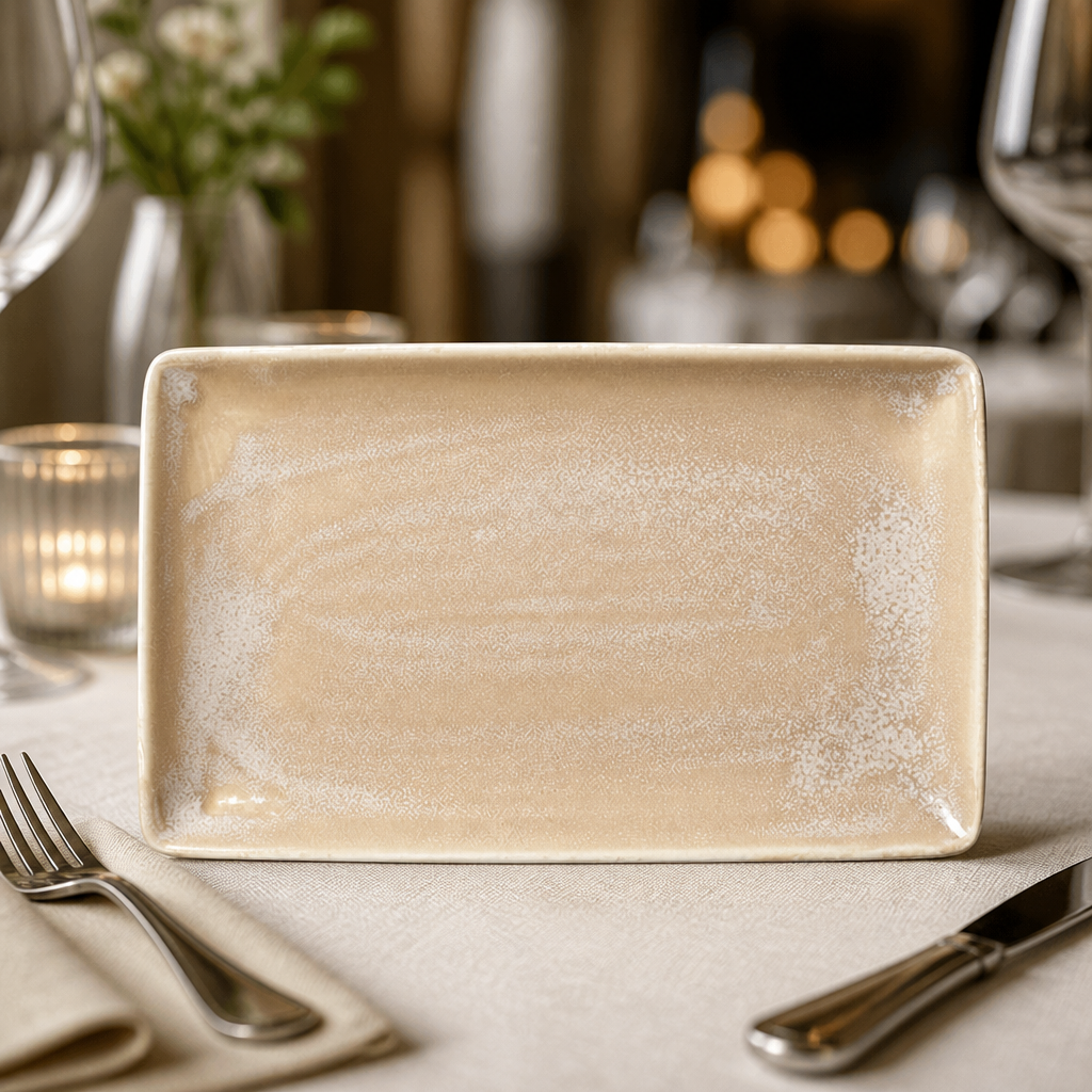 Commercial Vitrified China Rectangle Plate 270mm Sandstone 6 Pack