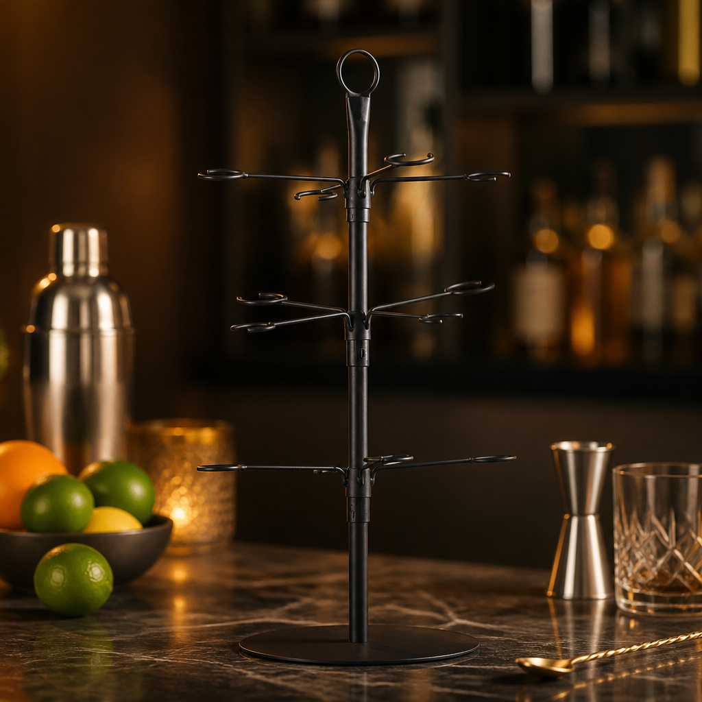 Commercial Cocktail Glass Tree Rack for 12 Glasses in Black