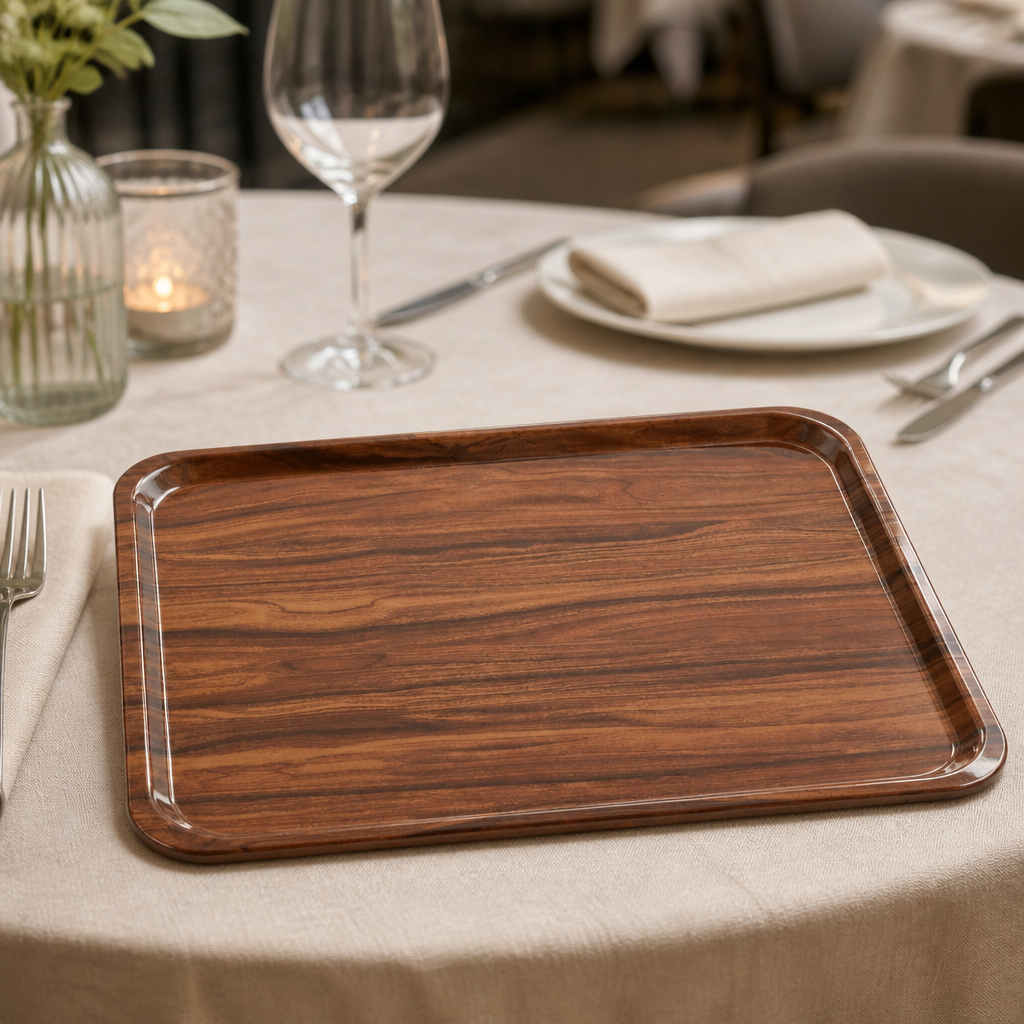 Commercial Melamine Rectangular Trays Walnut 360x460mm 24 Pack