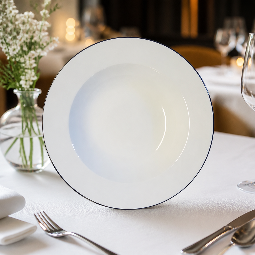 Commercial Rimmed Soup Bowls 230mm 495ml Fine China 12 Pack