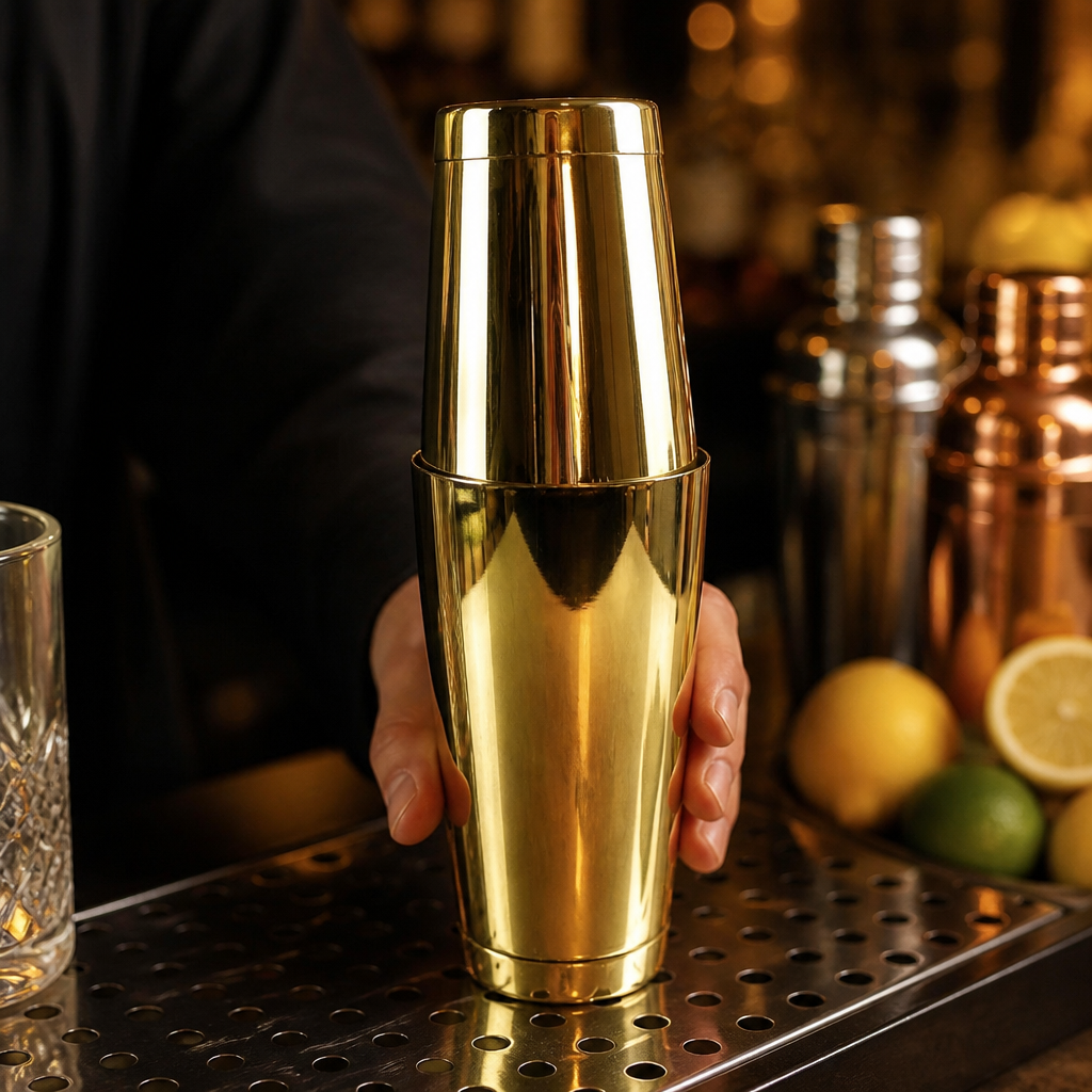 Gold Plated Cocktail Shaker Set 828ml & 532ml for commercial use