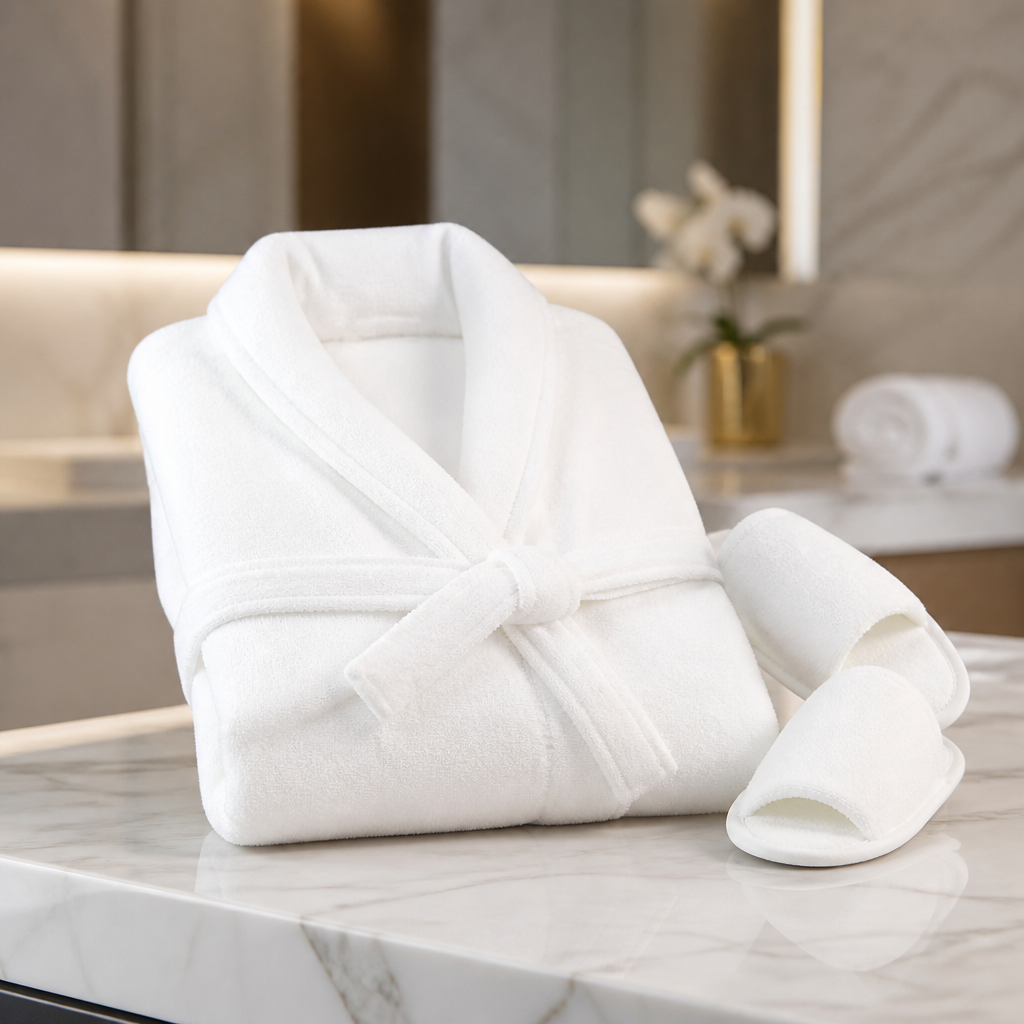 Large Cotton Spa Bathrobe and Slipper Set for Commercial Use