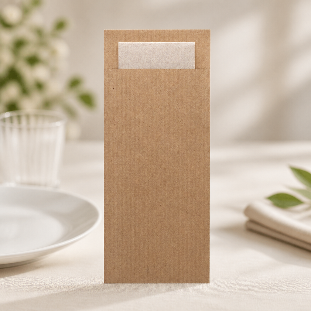 Commercial Cutlery Pouches with Napkins 500 Pack Kraft Brown