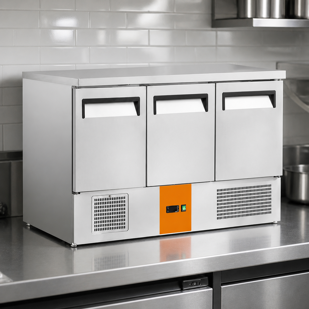 368Ltr Commercial 3 Door Counter Fridge Stainless Steel